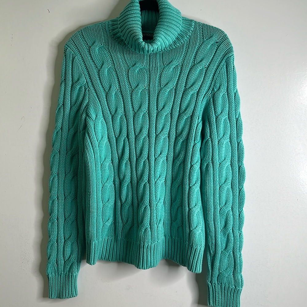 Lauren Ralph Lauren Cable Knit Turtleneck Sweater in Aqua Teal